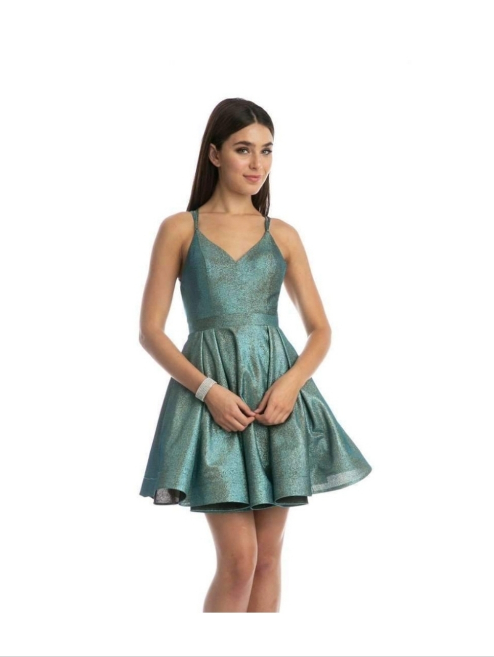 Royal Queen Collection Metallic Fit N Flare Teal Homecomung/Party Dress